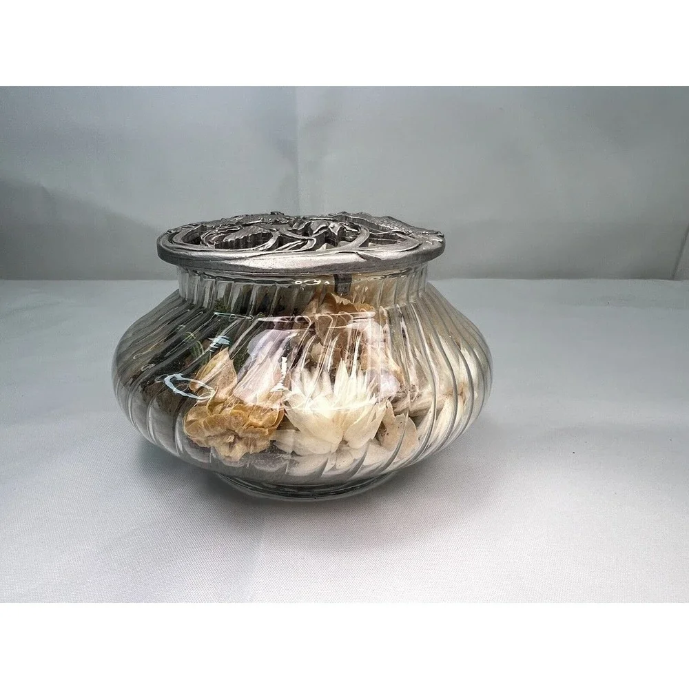Vintage Rawcliffe Pewter 1989 Decorative‎ Metal Potpourri Dish Birds & Flowers